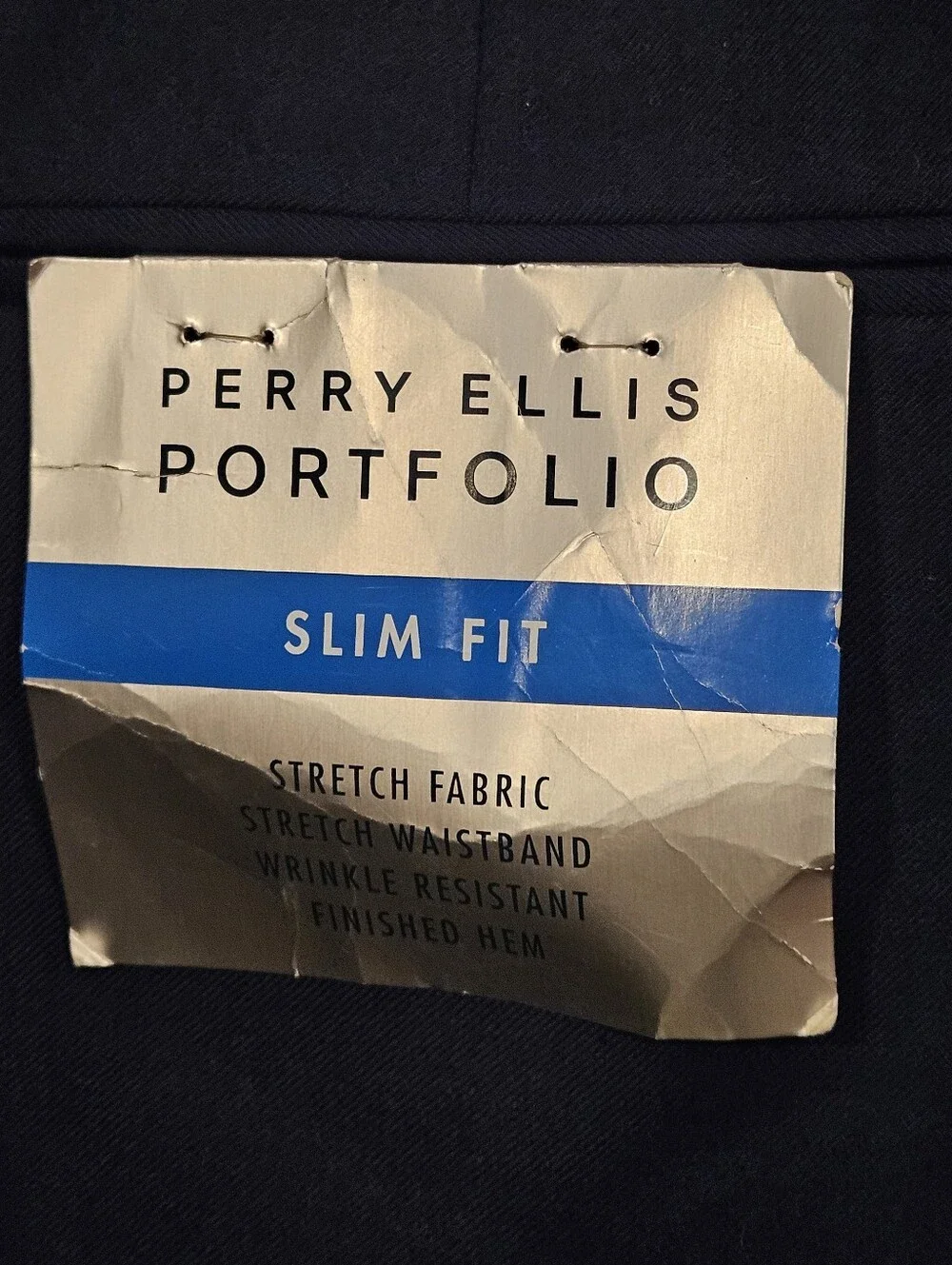 Perry Ellis Portfolio Dress Pants Mens 42x32 Navy Blue Slim Fit Stretch NWT